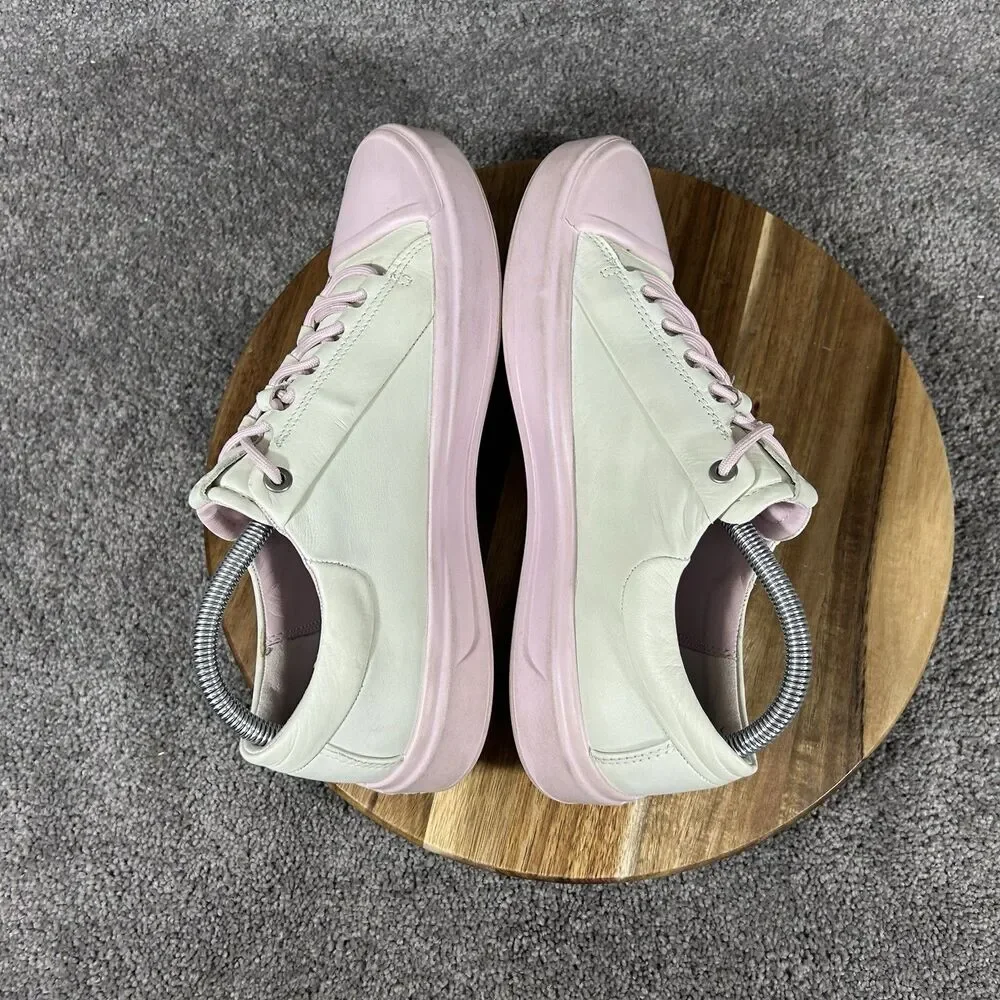 ECCO Flexure T-Cap Low Woman’s Size 39 White Rose Pink Leather Shoes No Insoles